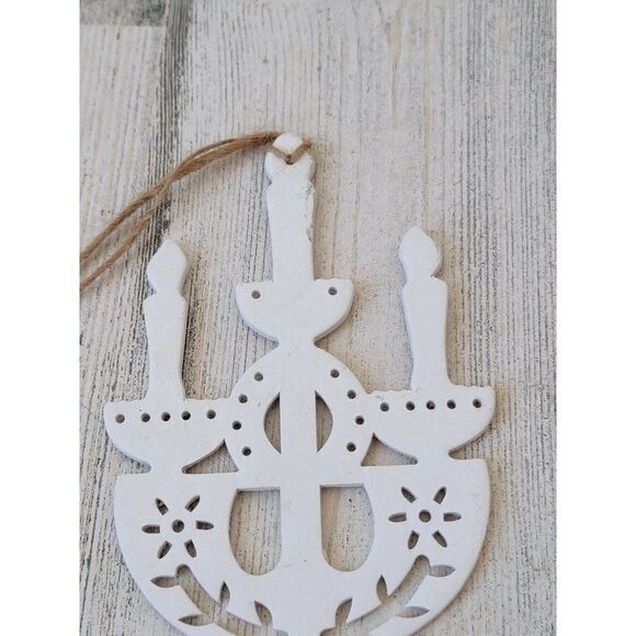 White Hanukkah menorah AS IS candle ornament Xmas decor - Picture 3 of 6